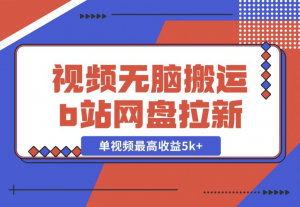 【2024.12.03】视频无脑搬运b站网盘拉新，单视频最高收益5k+【揭秘】-老张项目网